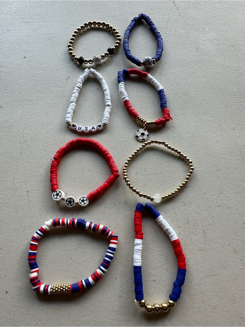 Kids USA Soccer Bead Bracelet Set - Red White Blue & Gold